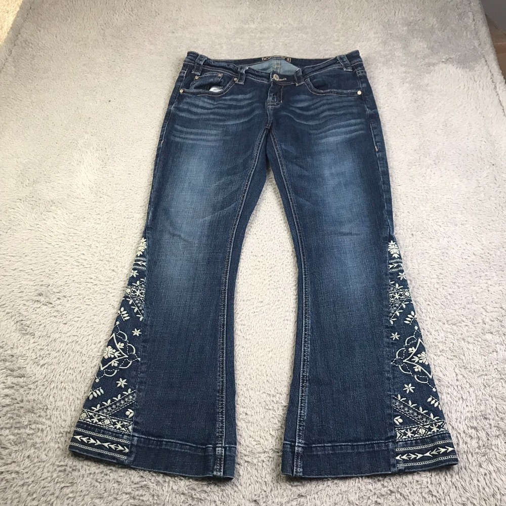 Rock & Roll Cowgirl Trouser Flare Jeans Womens 30 (34x29) Embroidered Western